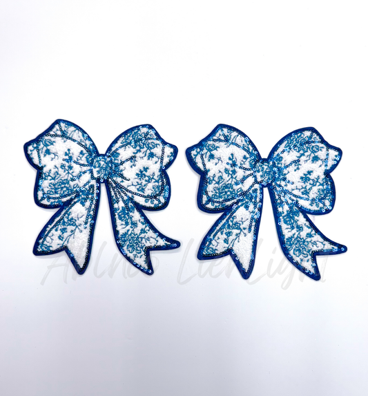 Side Bow Blue Floral Coquette Sequins Patch