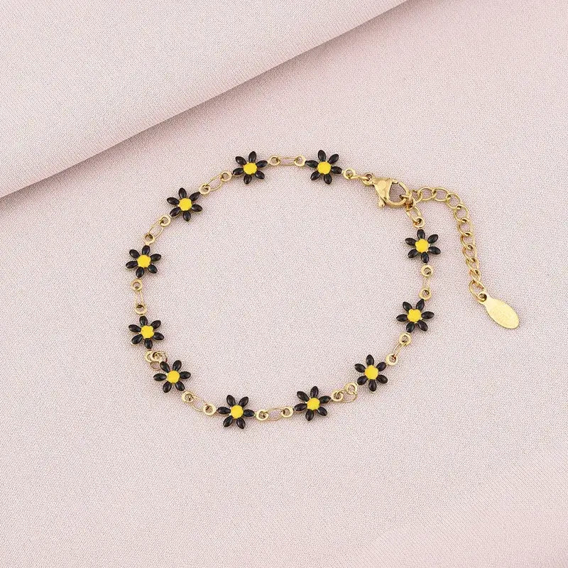 Flower Daisy Chain Adjustable Bracelet Stainless Steel