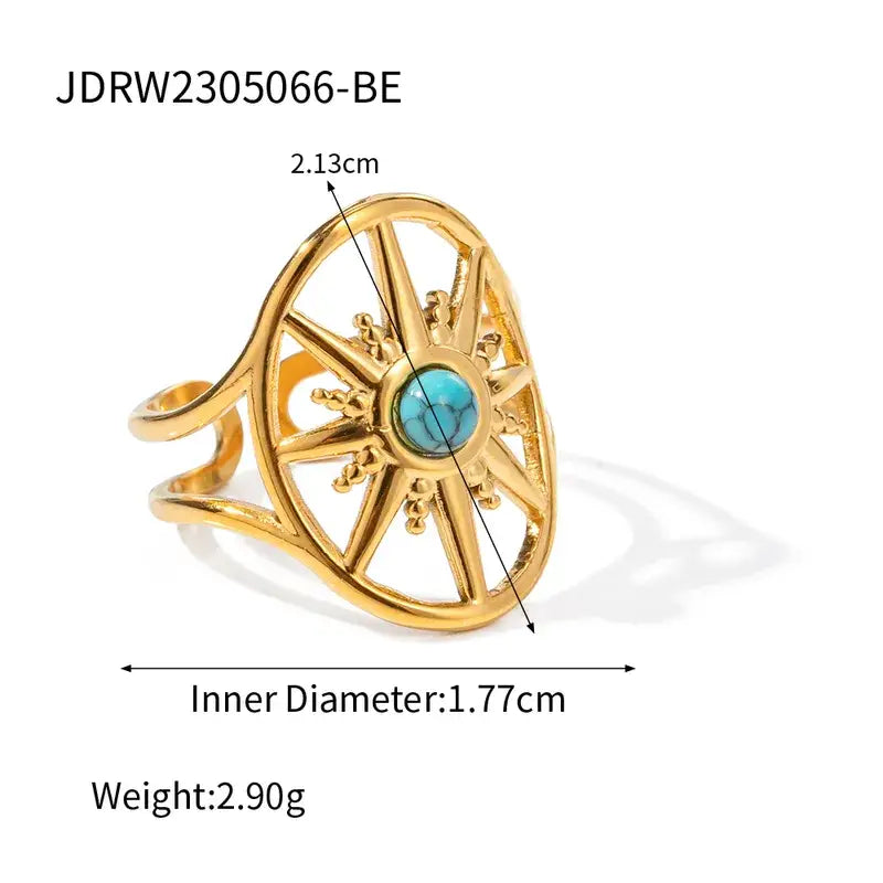 18K Gold Plated Turquoise Open Rings