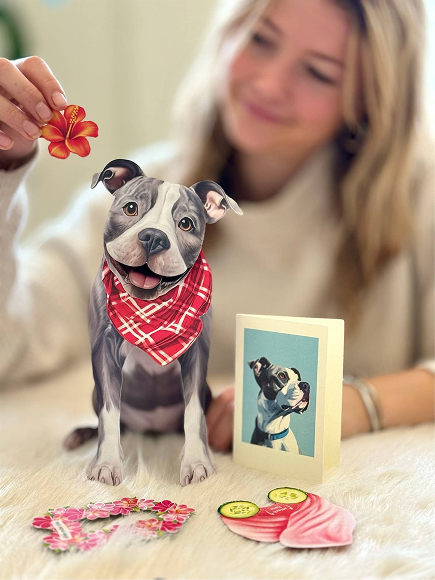 Gray Pitbull Pop-up Greeting Card