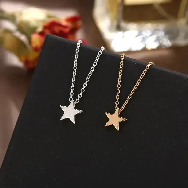 Gold or Silver Alloy Star Pendant Necklace