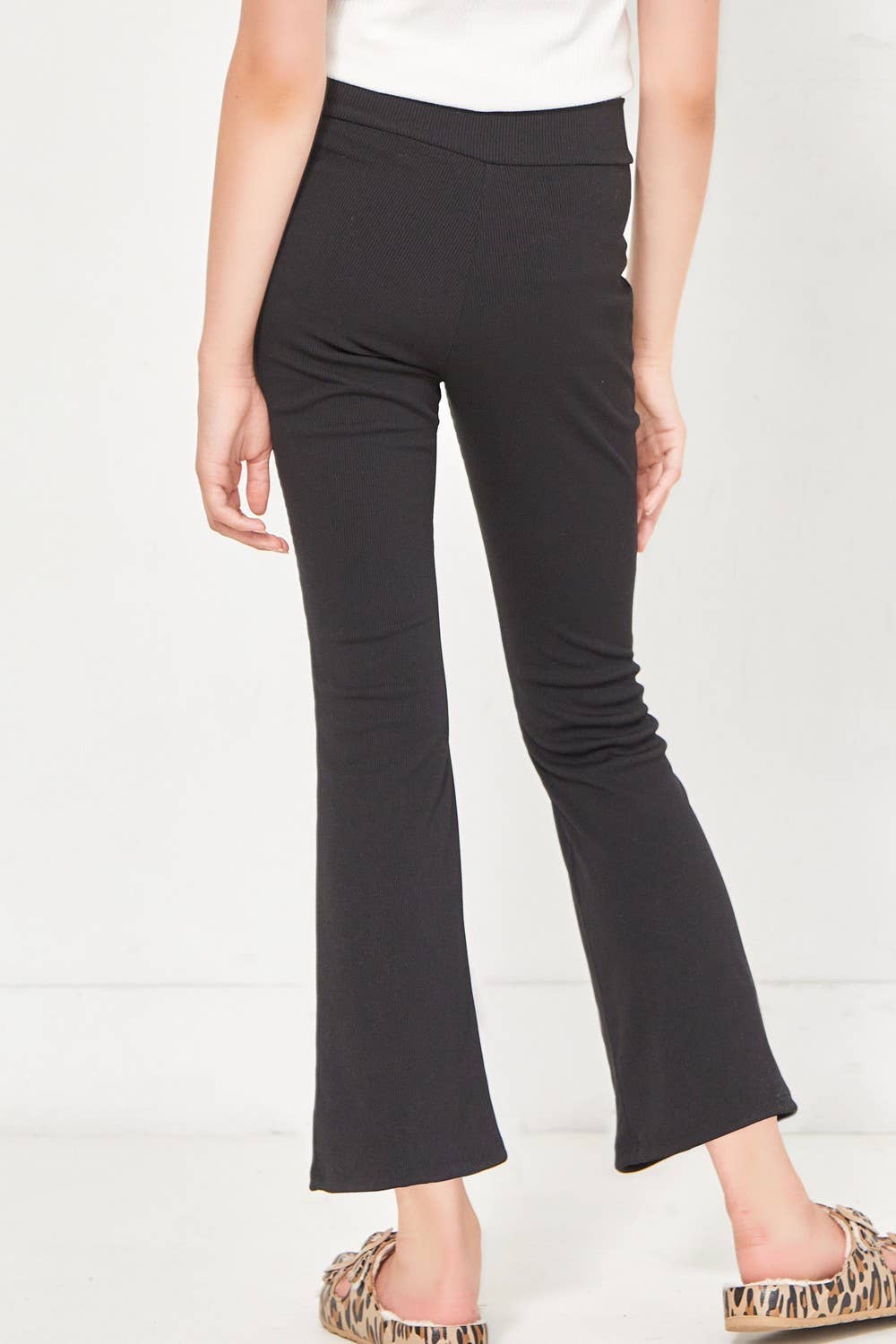 Crossover Waist Ribbed Flare Pants