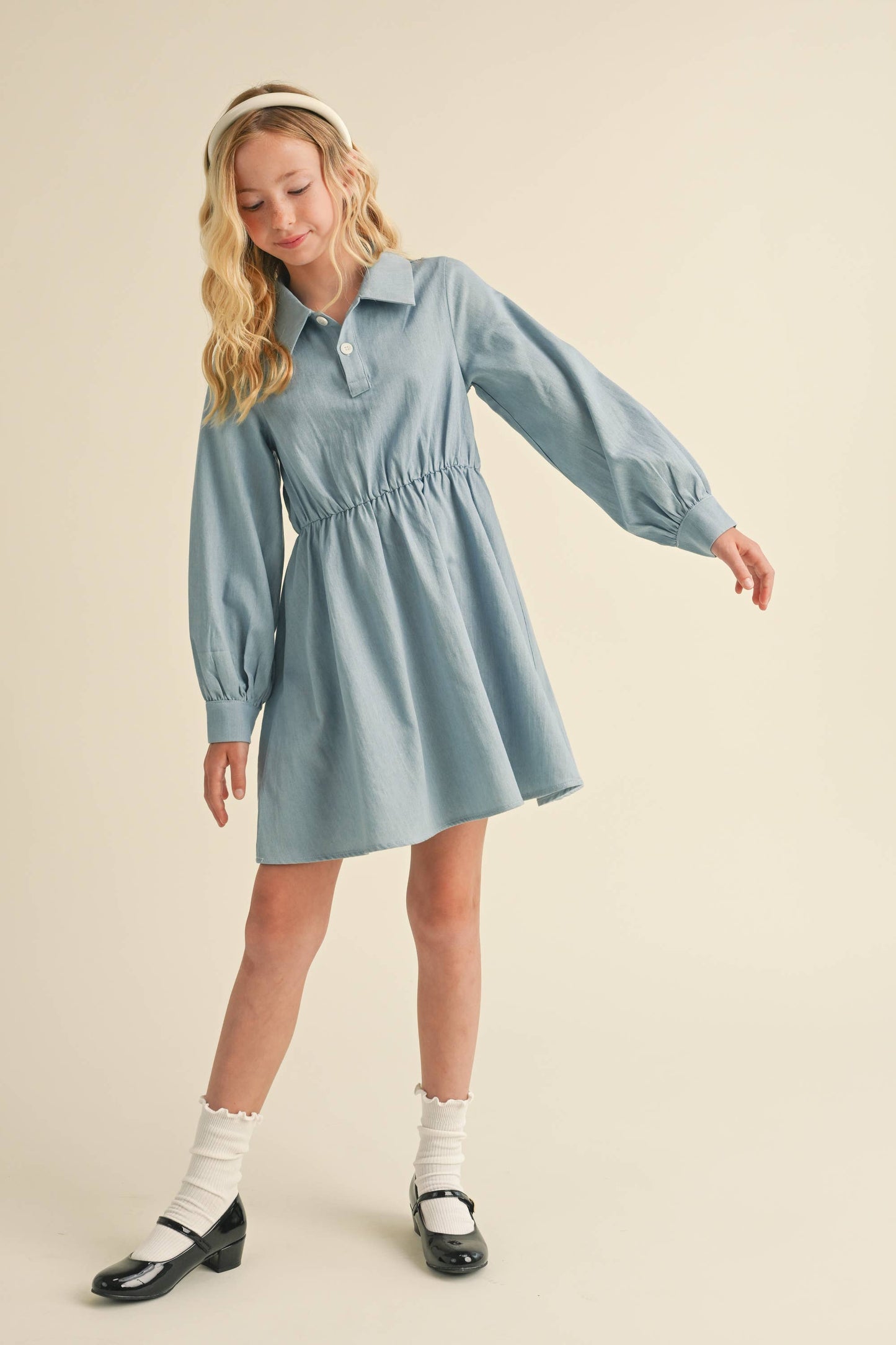 TWEEN KIDS GIRLS LONG SLEEVE SHIRT DRESS (7-12)