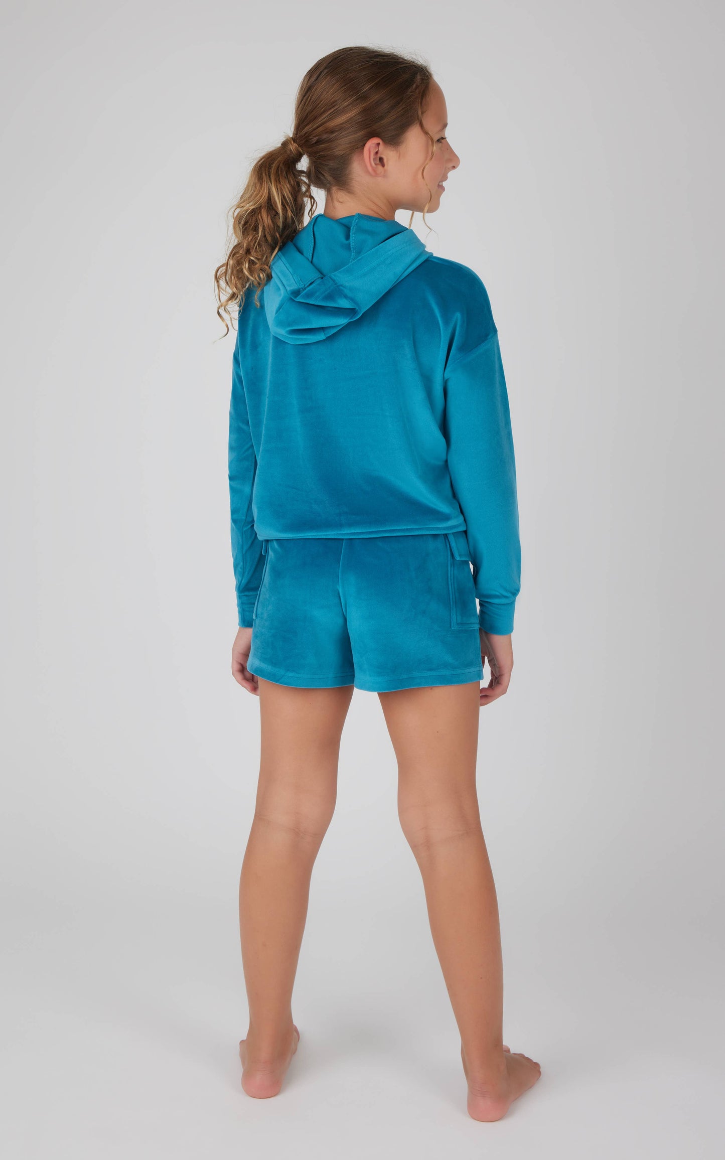 Girls Velour Hoodie and Cargo Shorts - 2 PC SET