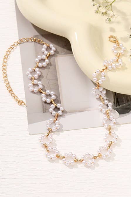 CLASSIC FLOWER PEARL CHOKER NECKLACE