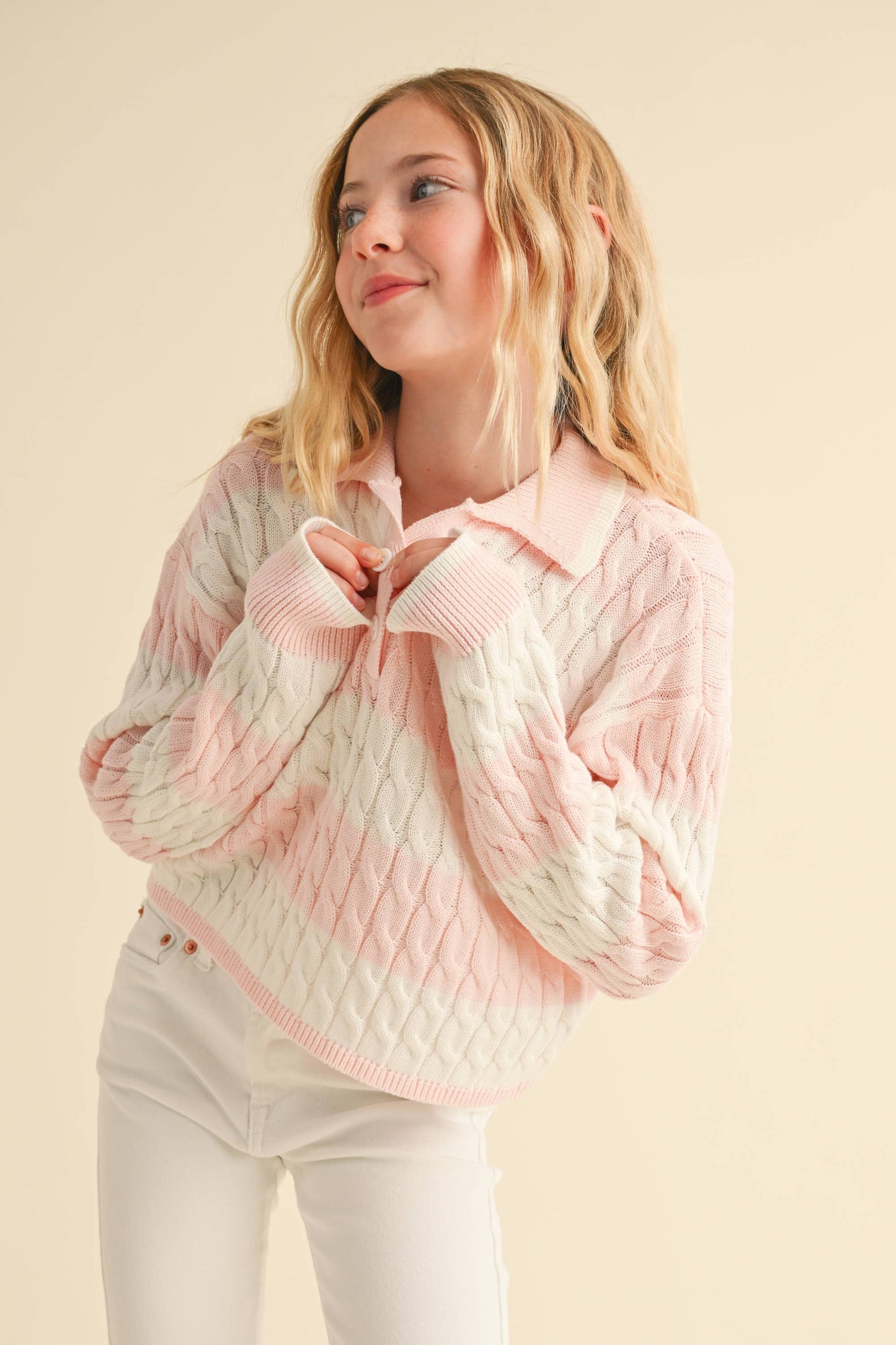 L/S POLO IN CABLE KNIT