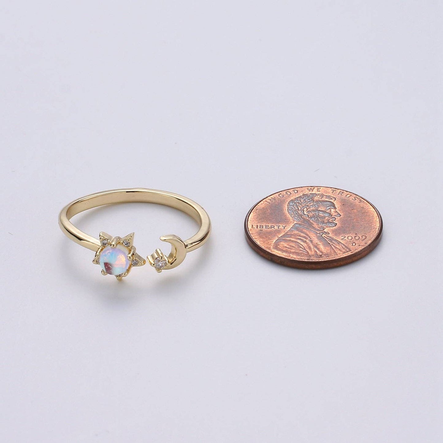 Gold Plated Crescent Moon Adjustable Ring R087
