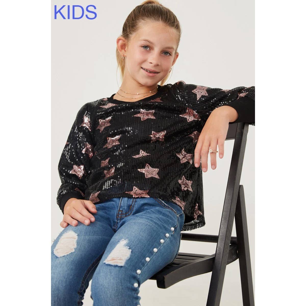 Girls Sequined Star Pattern Sweatshirt