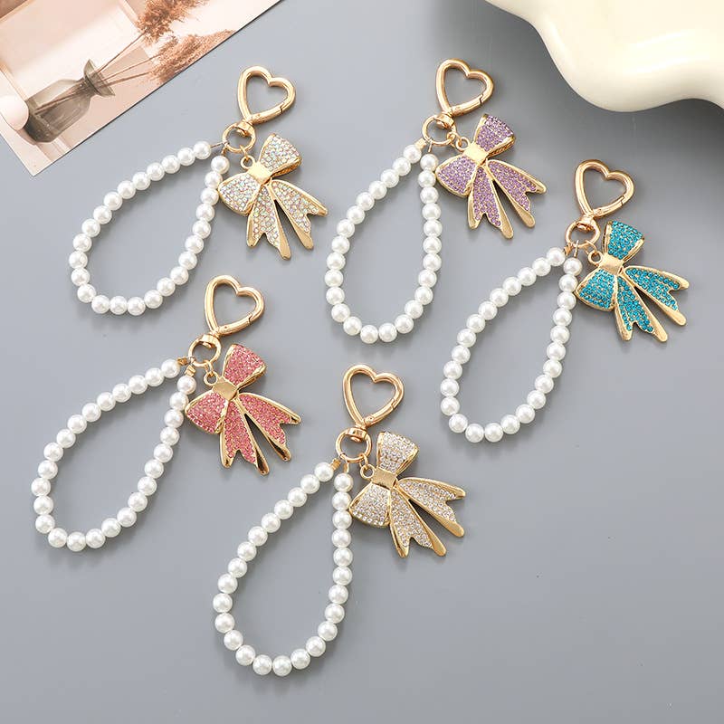 Diamond Bow Pearl Keychain
