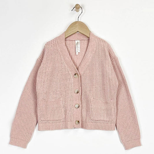 KIDS BUTTON DOWN CHENILLE CARDIGAN SWEATER