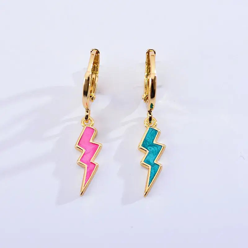 Gold Lightning Hoop Dangle Earrings, Trendy Earrings