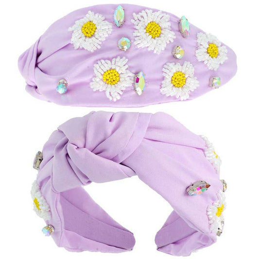 Floral Beaded Jeweled Top Knotted Headband