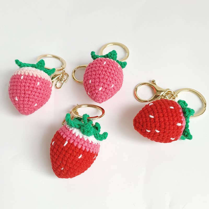 Strawberry Handmade Knitted Keychain