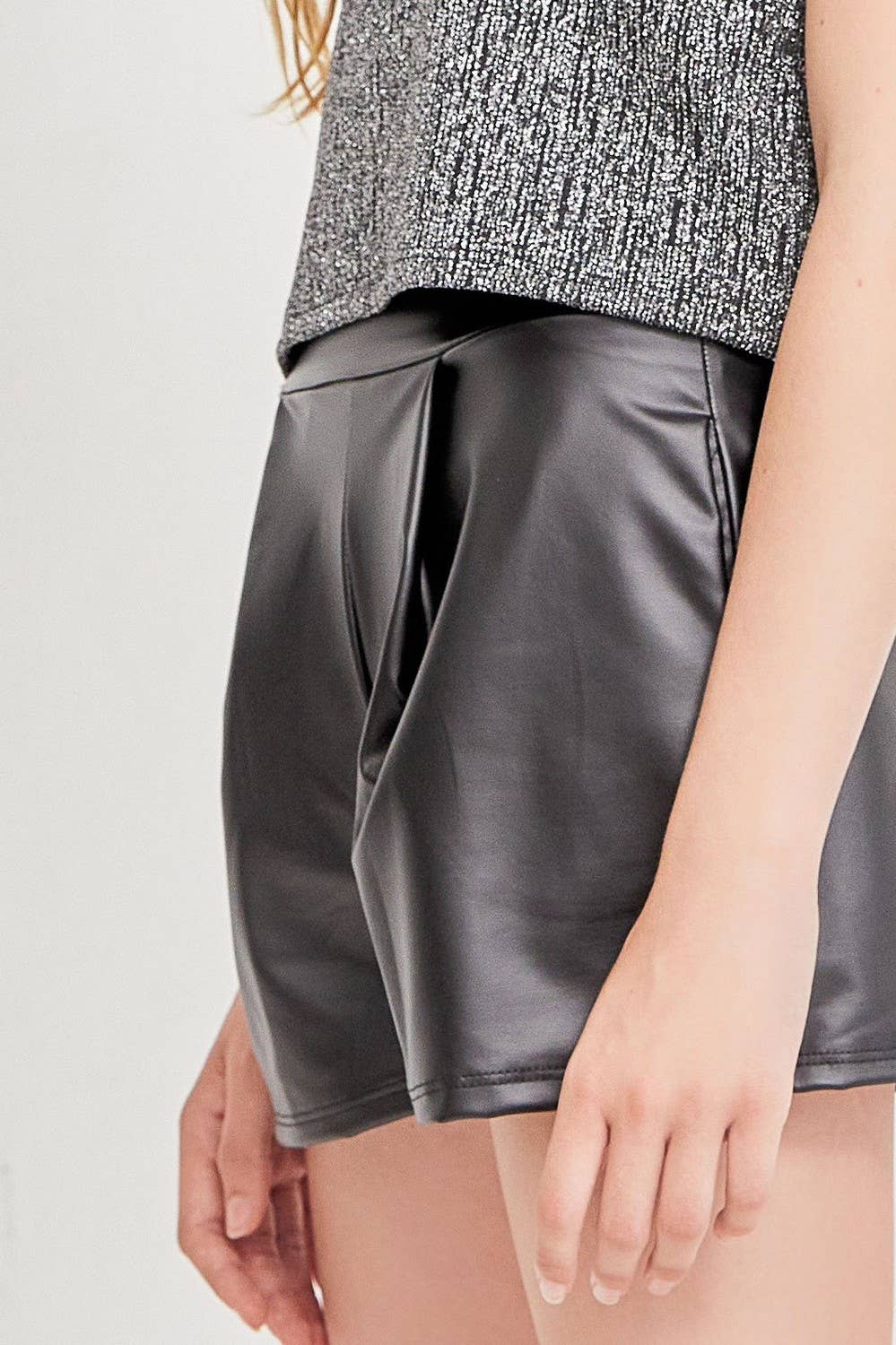 Faux Leather Pleated Shorts