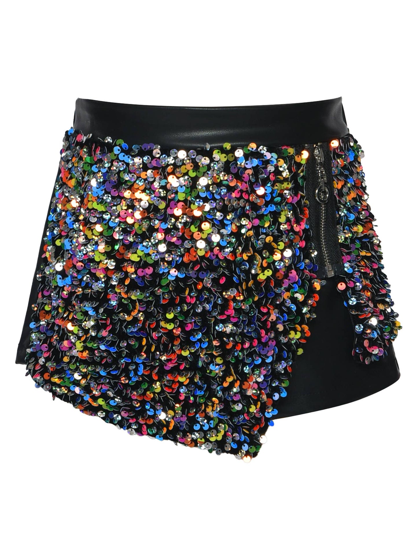 SEQUIN SKORT W/ FAUX LEATHER CONTRAST