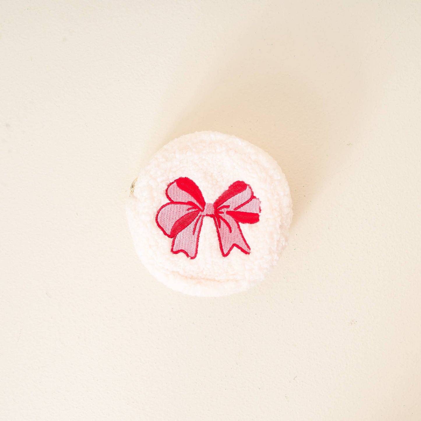 Circle Teddy Pouch-Red Bow