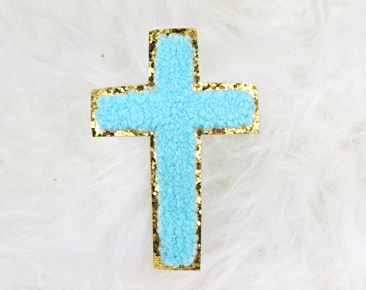 Cross Gold Glitter Iron On Patches
