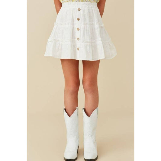 Girls Floral Embroidered Button Skirt