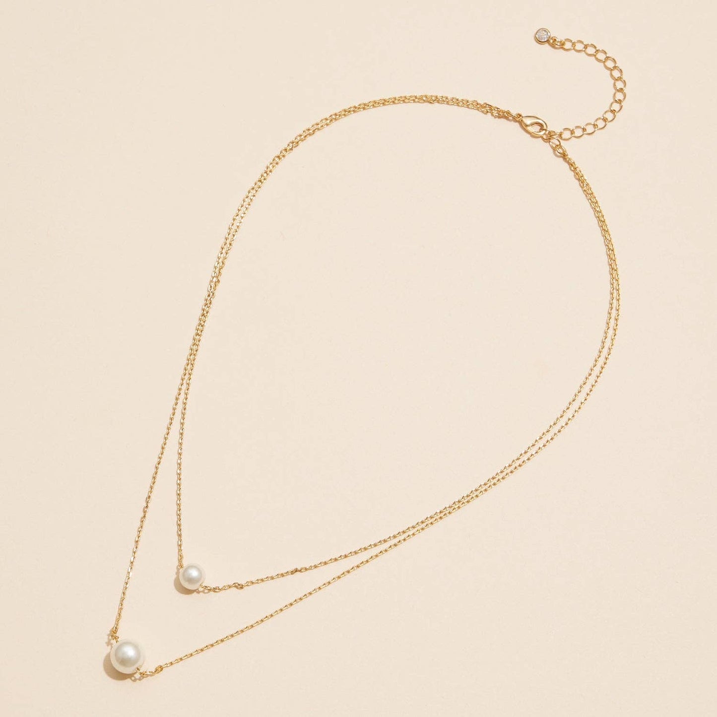 Double Pearl Layered 18K Gold Dip Necklace