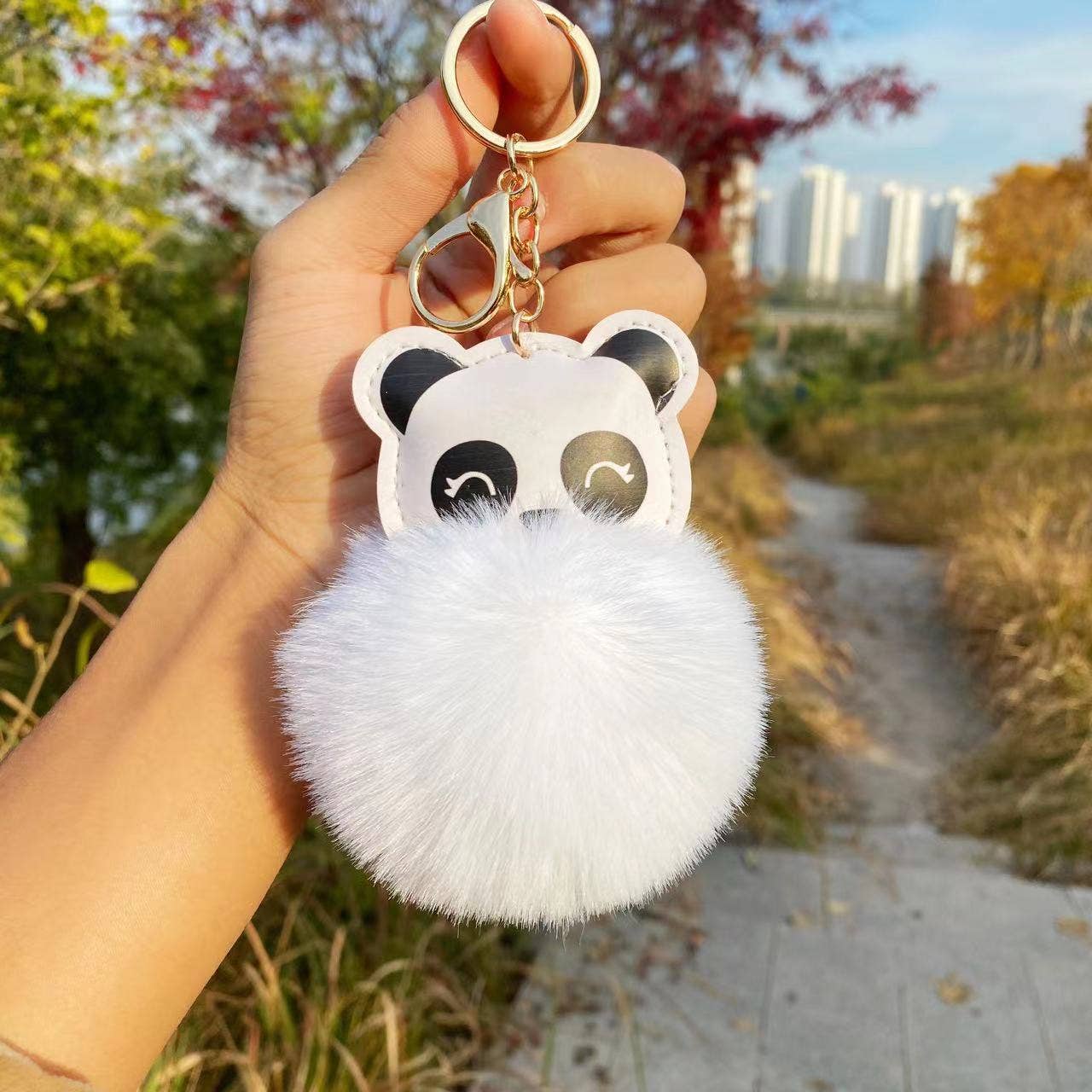Panda Pom Pom Keychain