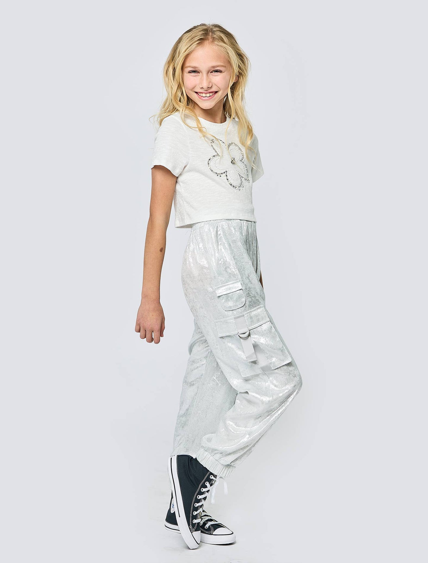 METALLIC CARGO POCKET JOGGER PANTS