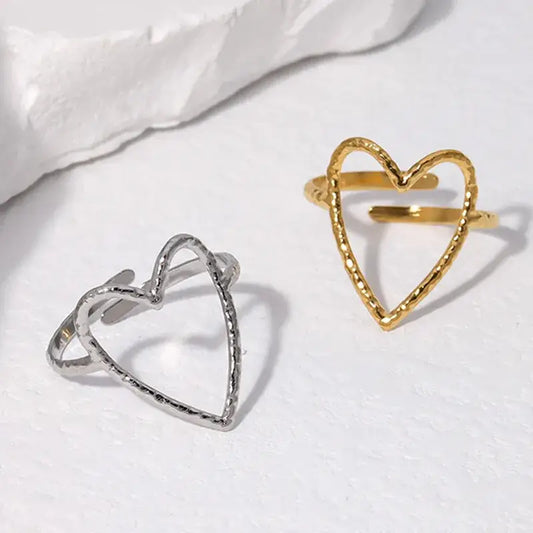 Gold and Silver Heart Open Minimalist Ring Adjustable