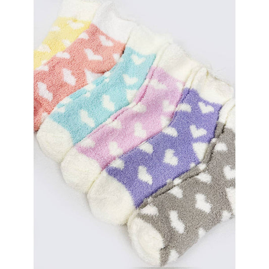 Solid Plush Warm Heart Print Socks