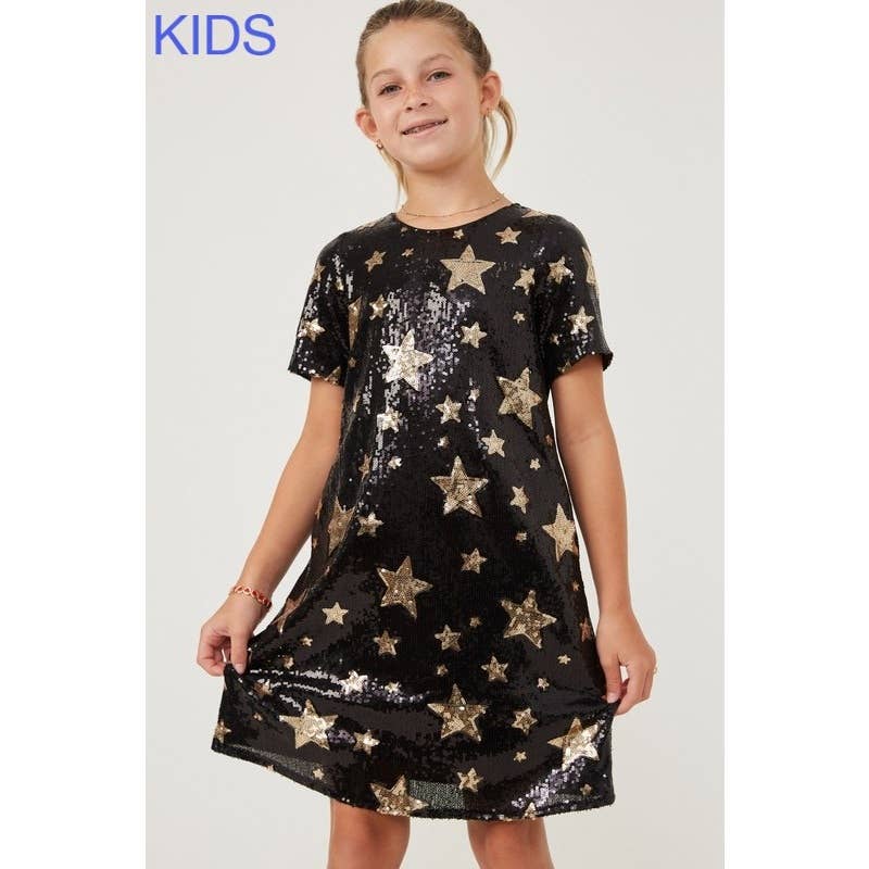 Girls Sequined Start Pattern Shift Dress