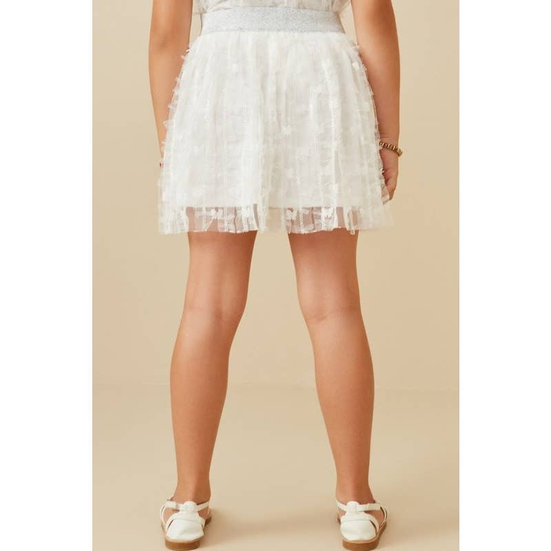 Girls Flocked Ribbon Ruffled Mesh Skirt