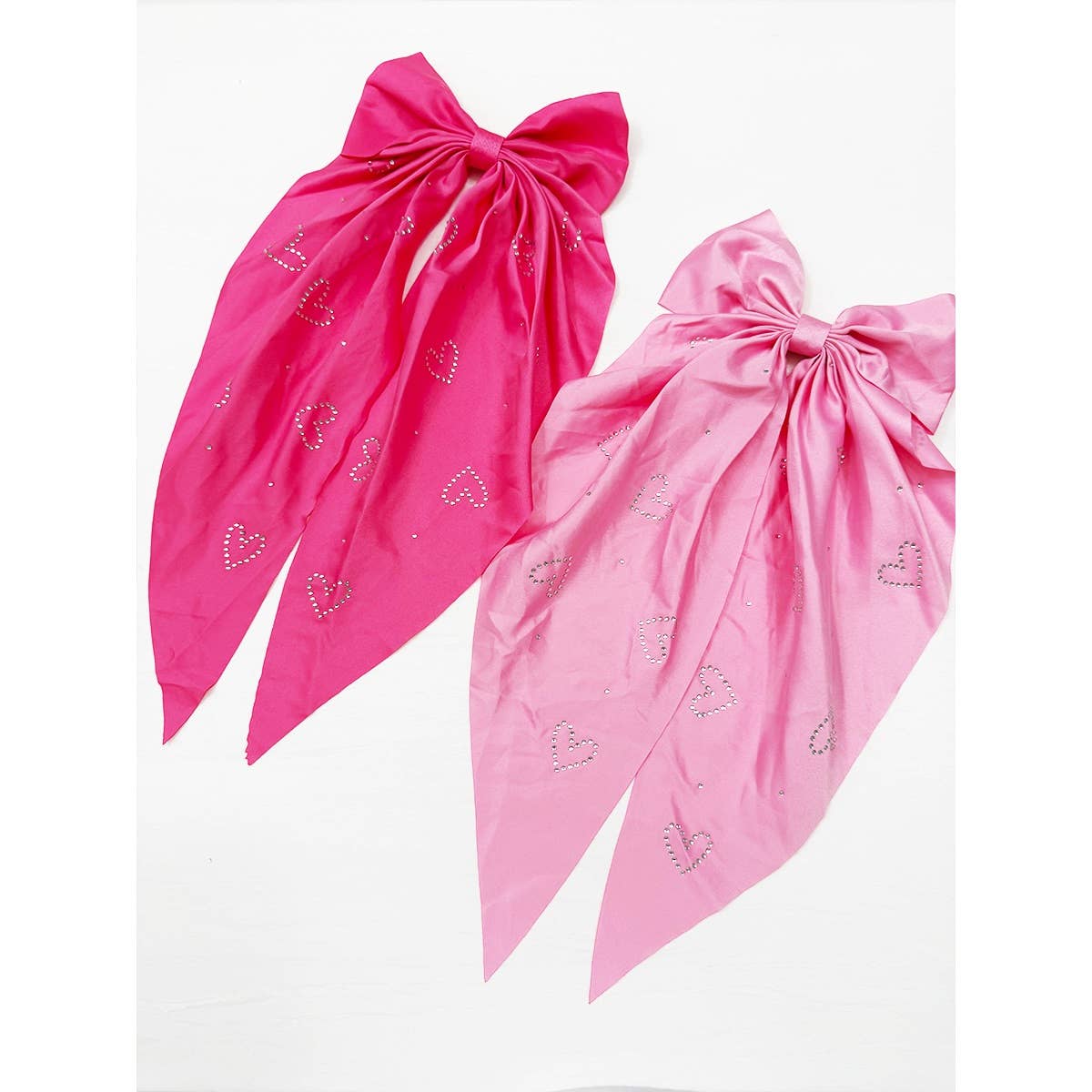 Pink Shades Satin Bow with Heart Rhinestone Detail