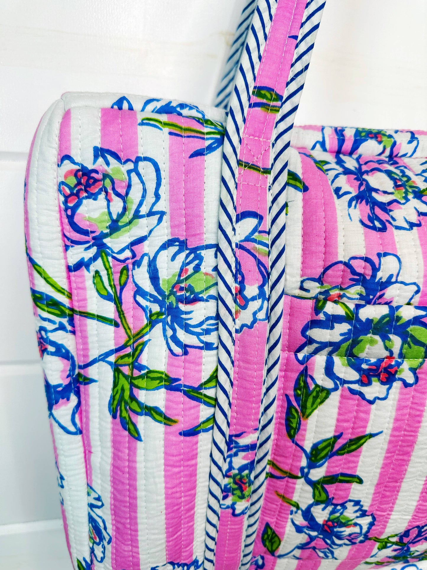 Handmade Quilted Bag - Peony Pink Stripe