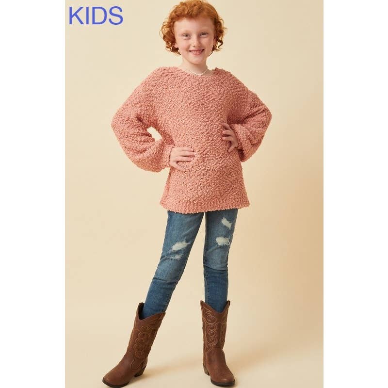 Girls Popcorn Knit Pullover Sweater