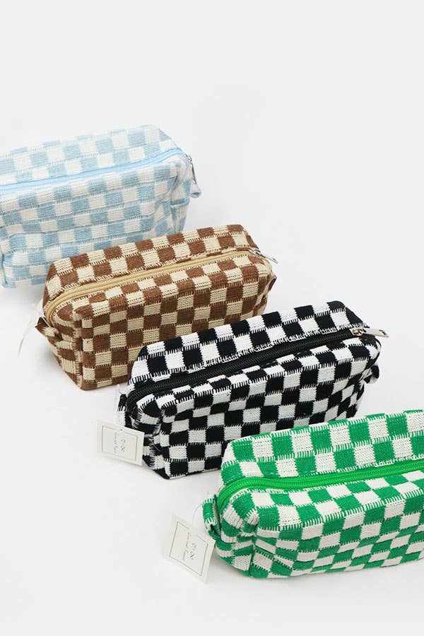 Checkered Knitted Cosmetic Bag