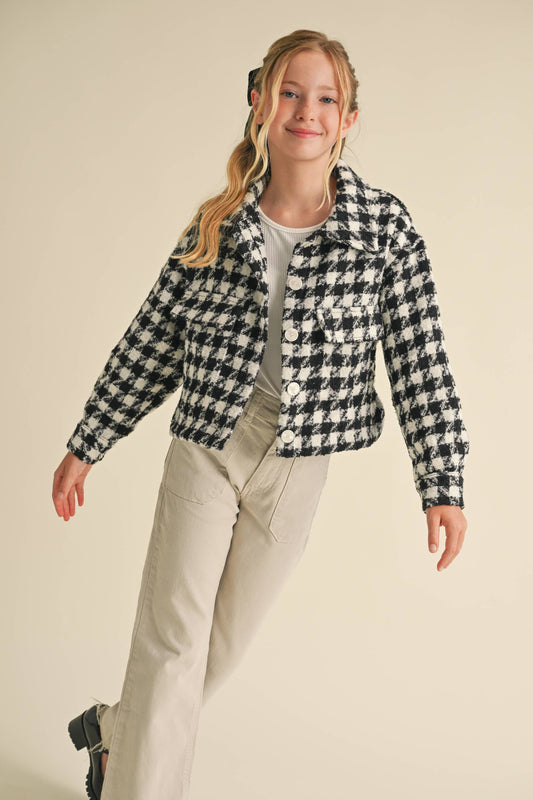 TWEEN KIDS GIRLS Tweed Houndstooth Pattern Jacket (7-14)