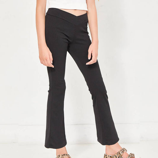 Crossover Waist Ribbed Flare Pants