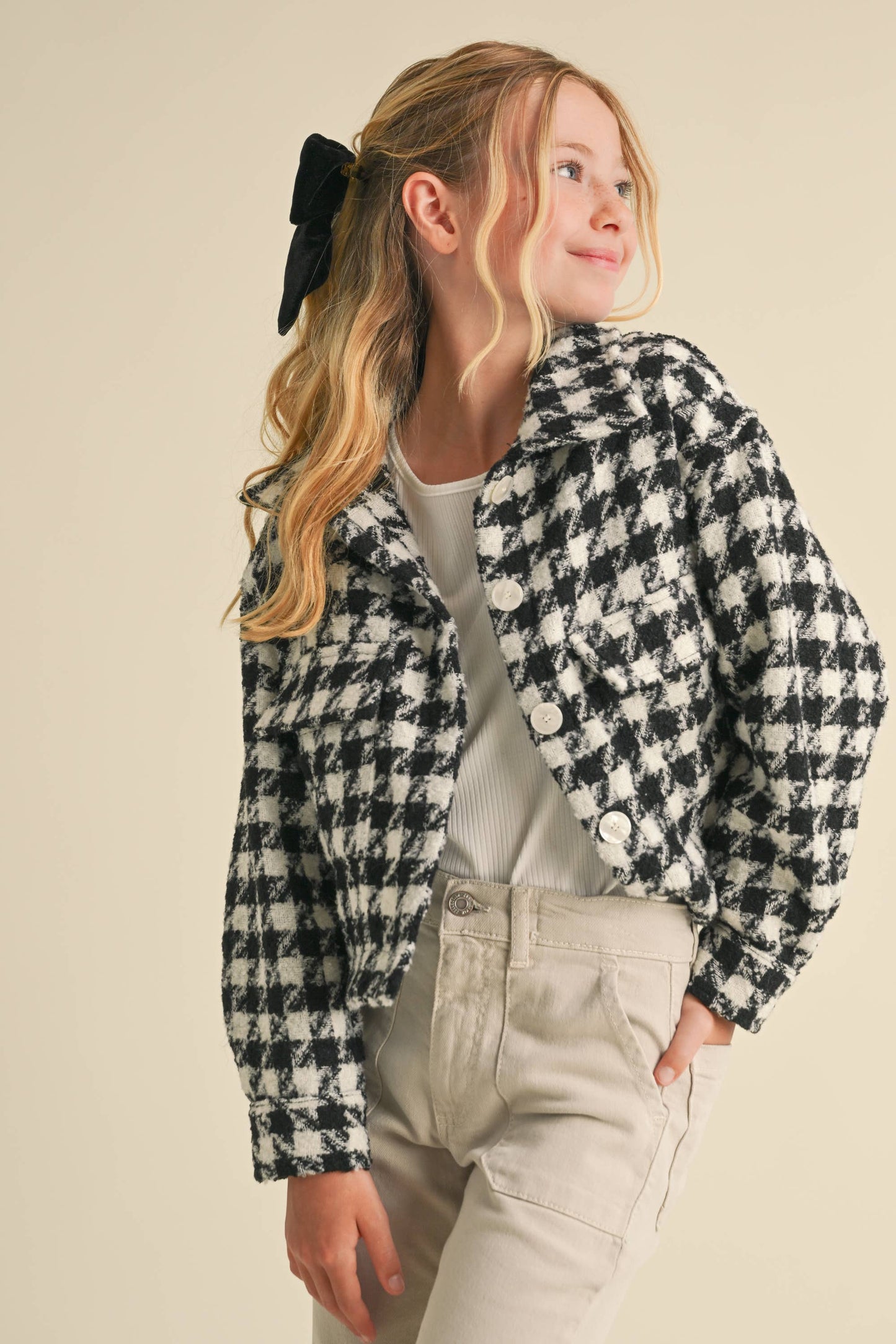 TWEEN KIDS GIRLS Tweed Houndstooth Pattern Jacket (7-14)