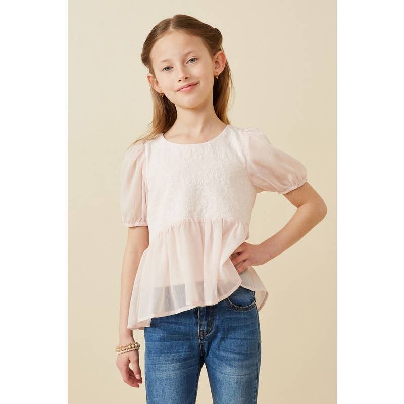 Girls Floral Contrast Panel Chiffon Peplum Top