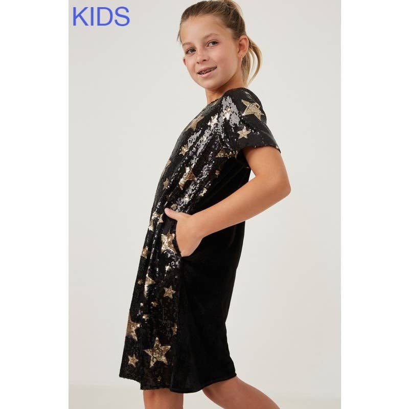 Girls Sequined Start Pattern Shift Dress