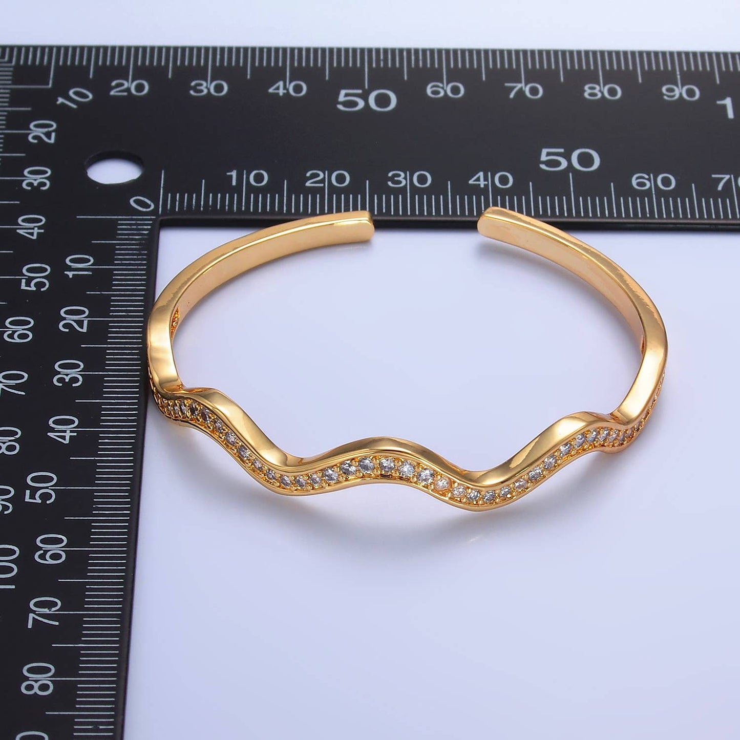 24K Gold Filled CZ Paved Wavy Cuff Bracelet