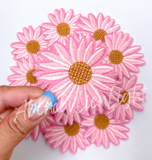 Pink daisy flower patch iron on