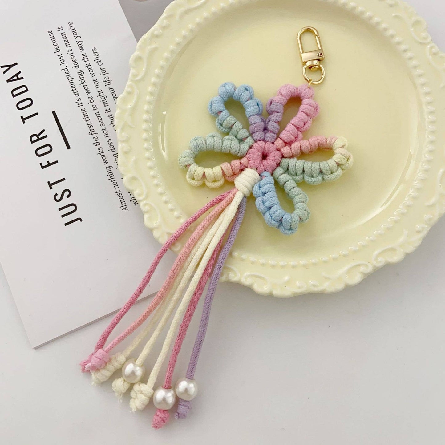 Hand-Woven Flower Keychain
