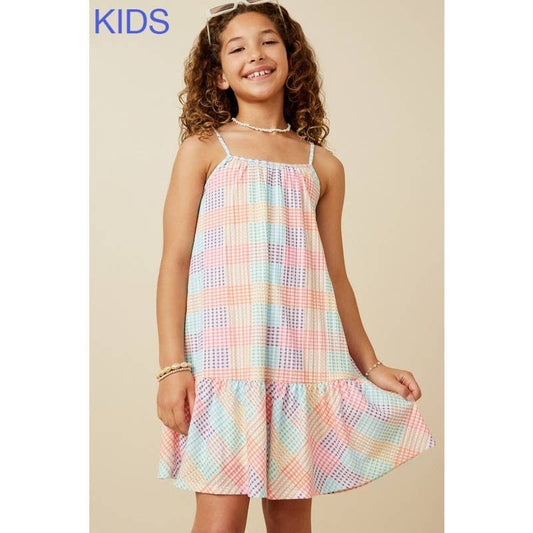 Girls Gradient Mixed Checker Tank Dress