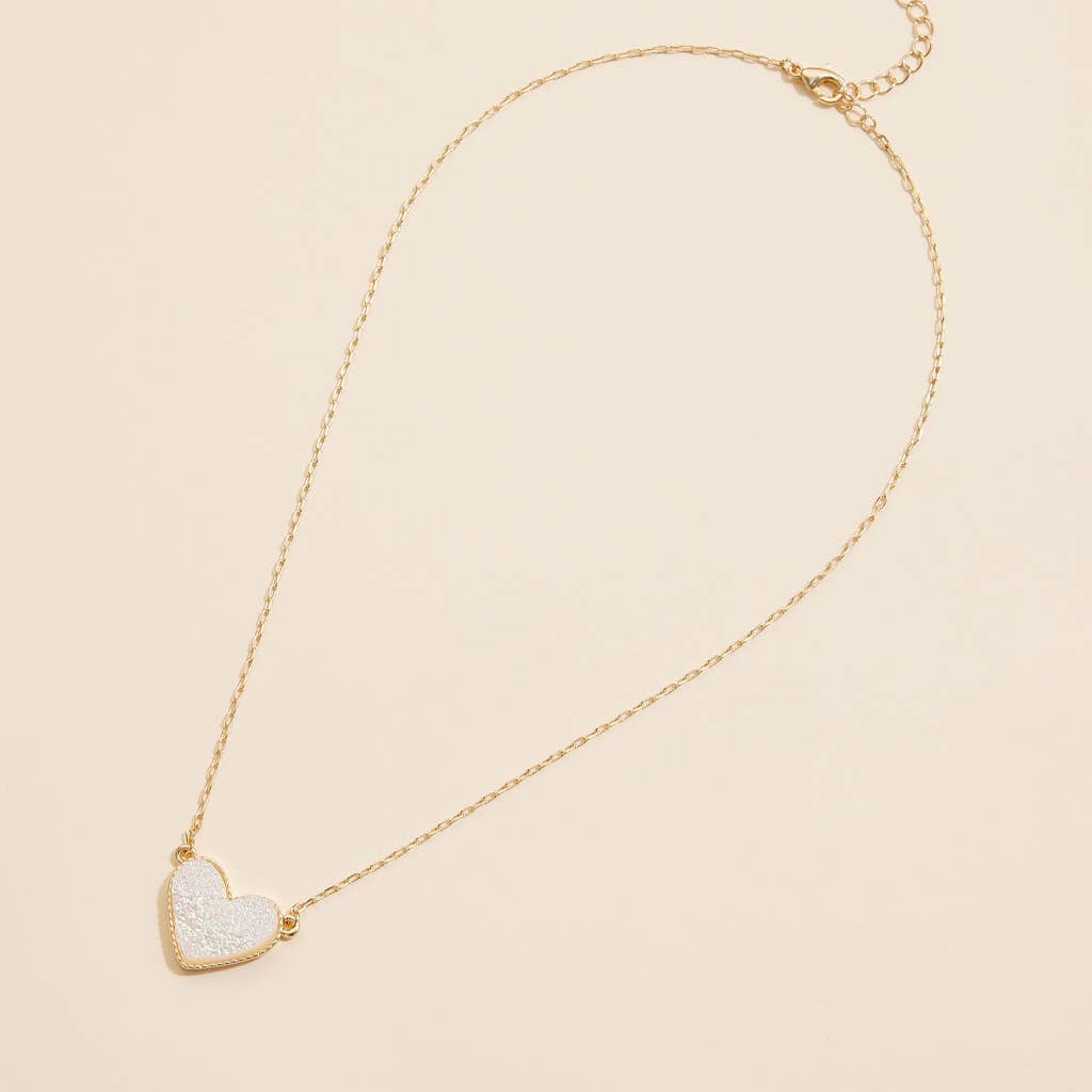 Heart Druzy Stone Charm Short Necklace
