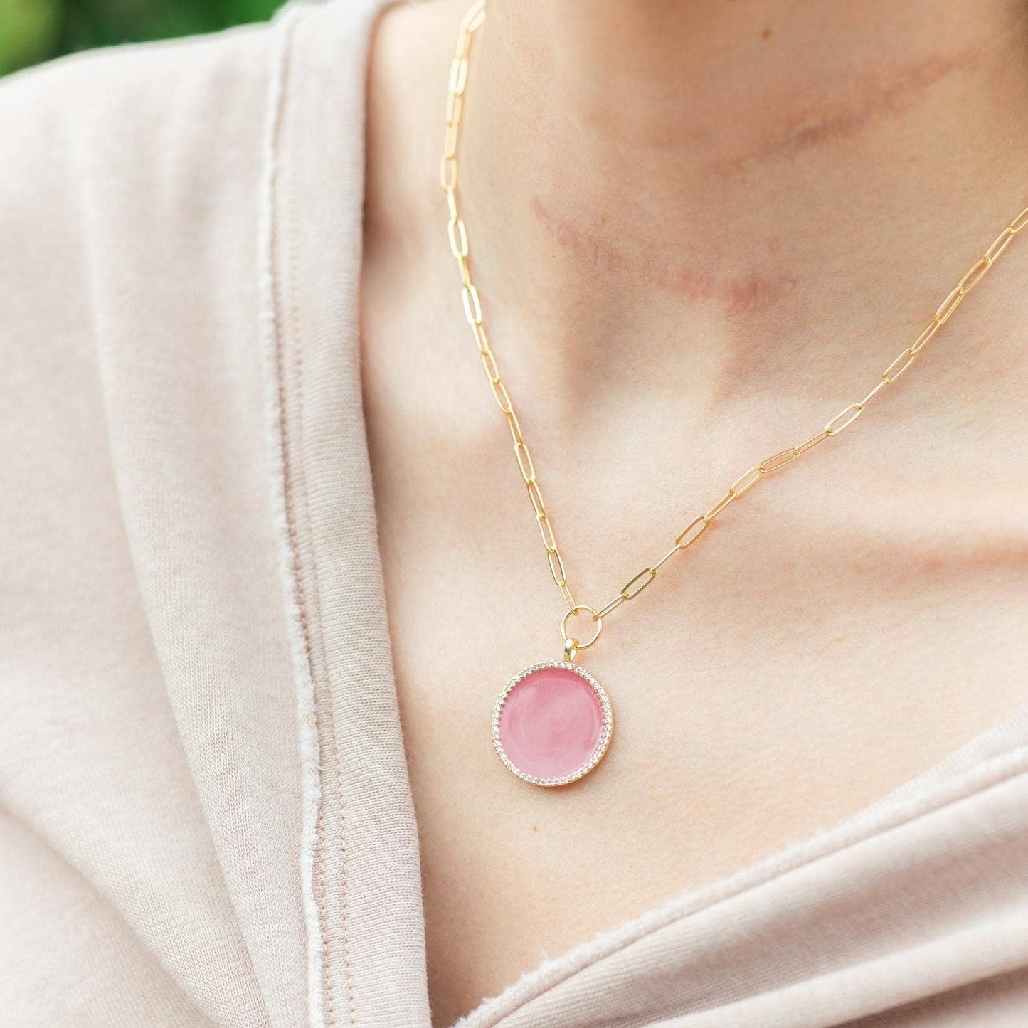 Circle Pave Pendant Necklace