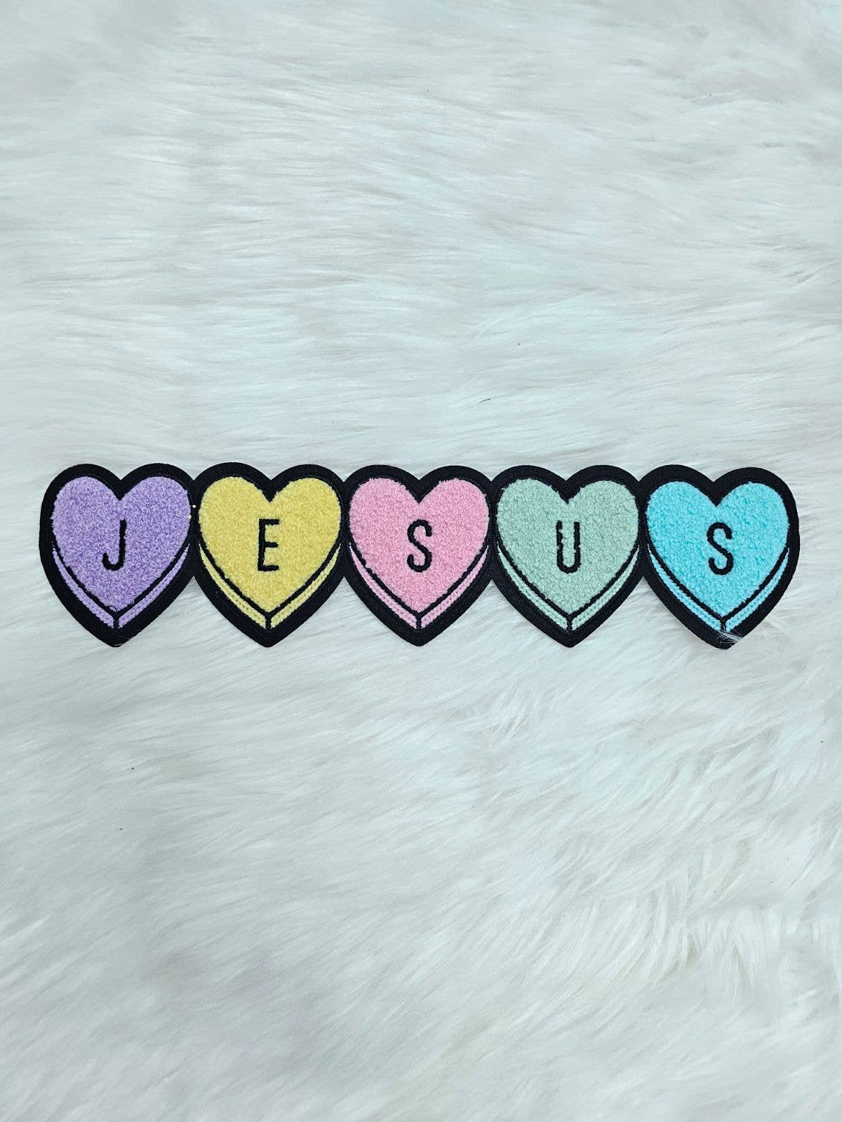 Pastel JESUS Hearts Iron-on Patch