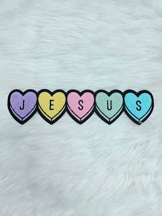 Pastel JESUS Hearts Iron-on Patch
