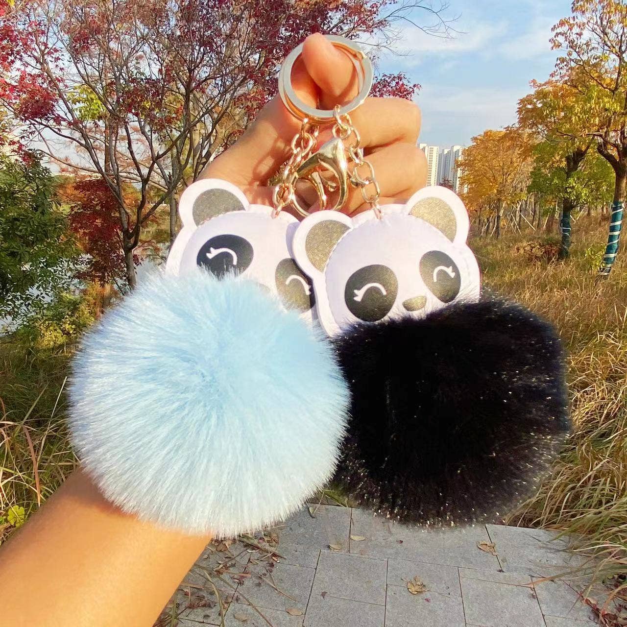Panda Pom Pom Keychain