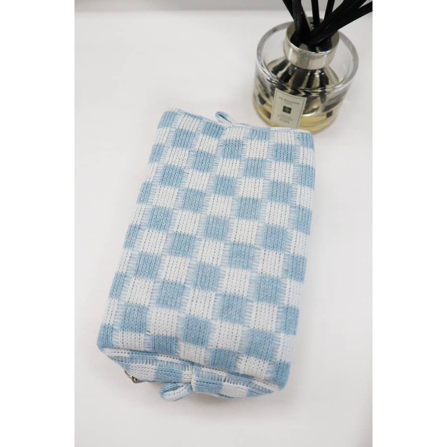 Checkered Knitted Cosmetic Bag