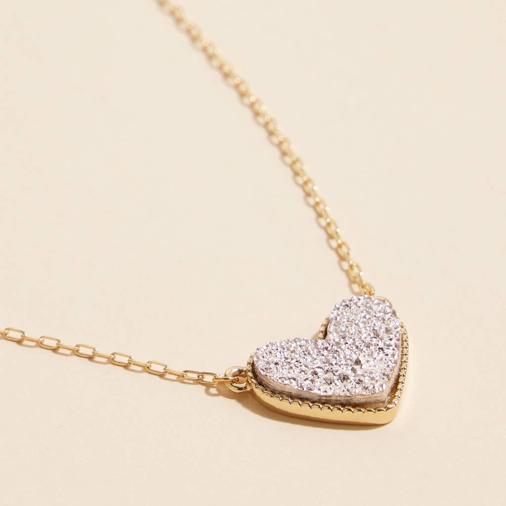 Heart Druzy Stone Charm Short Necklace