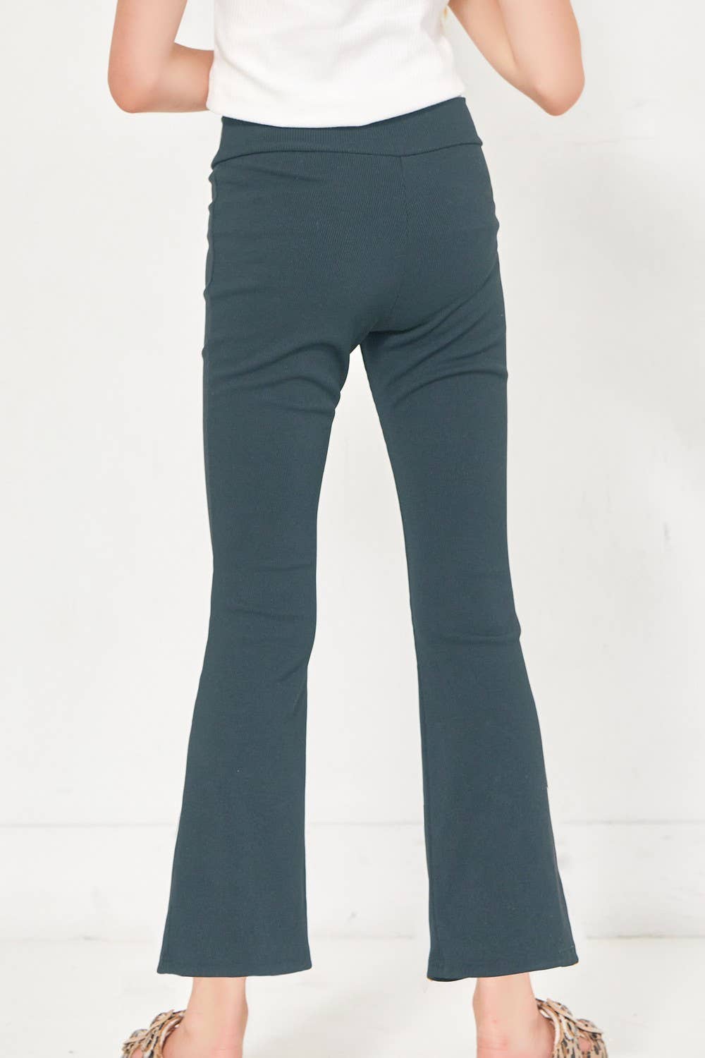 Crossover Waist Ribbed Flare Pants